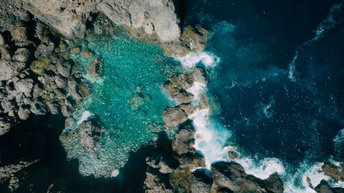 High angle view of rocks and sea