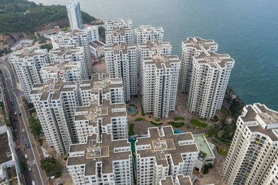 High angle view of buildings in city