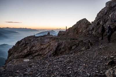 Scenic view of mountains against sky during sunset