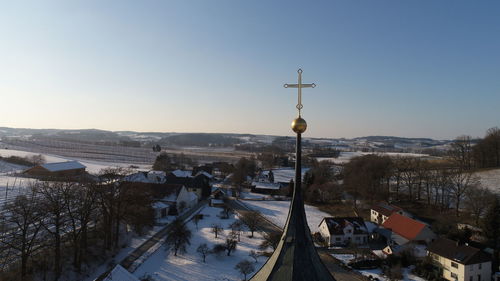 High angle view of city during winter