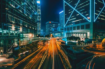 Light trails on road at night