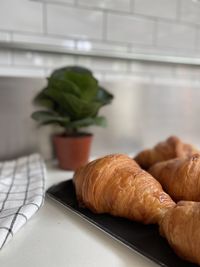 Close-up of bread in plate on table