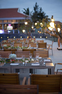 Tables and chairs at resort