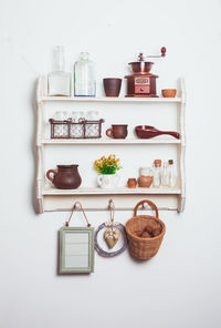 View of food on table against white background