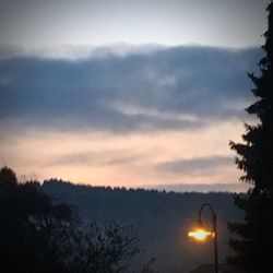 Silhouette trees on landscape against sky at sunset