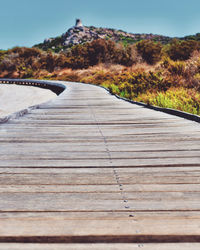 Boardwalk leading towards mountain