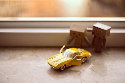 Close-up of toy car on table