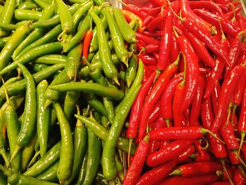 Full frame shot of red chili peppers for sale in market