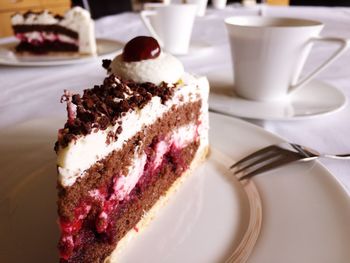 Close-up of cake in plate on table