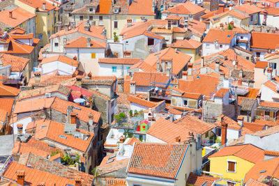 High angle view of houses in city