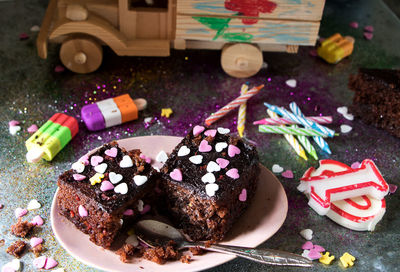 High angle view of food on table