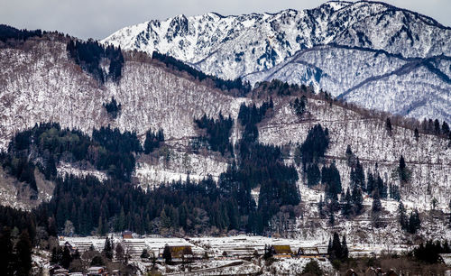 Panoramic view of people on snow covered land