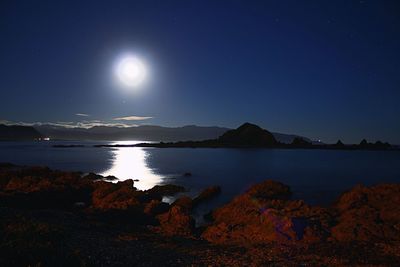 Scenic view of lake against moon