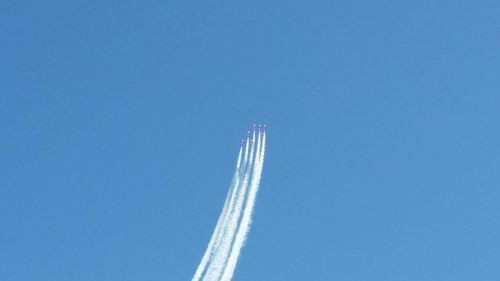 Low angle view of built structure against clear blue sky