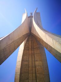 Low angle view of bridge against clear blue sky