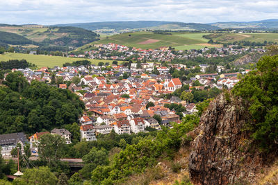 High angle view of townscape against sky