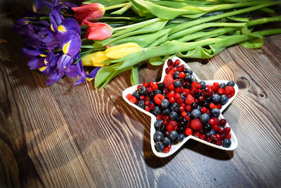 High angle view of fruits on table