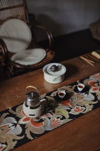 High angle view of coffee on table