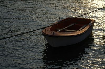 Boat moored on sea