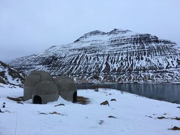 Scenic view of snow covered mountain against sky