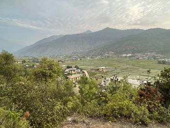 High angle view of townscape against sky