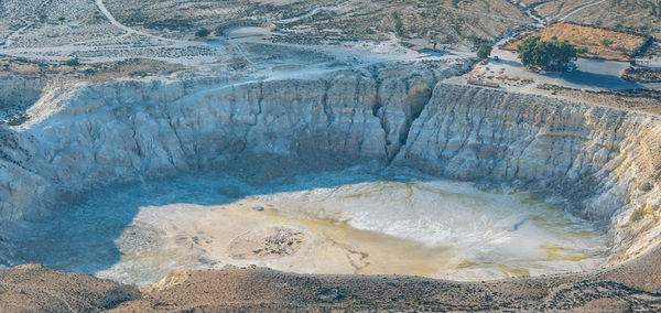 High angle view of water flowing through land