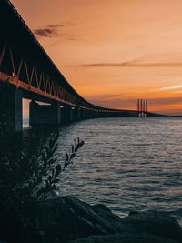 The oresund bridge is a combined motorway and railway bridge between sweden and denmark