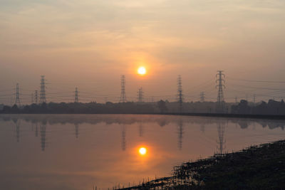 Scenic view of lake against sky during sunset