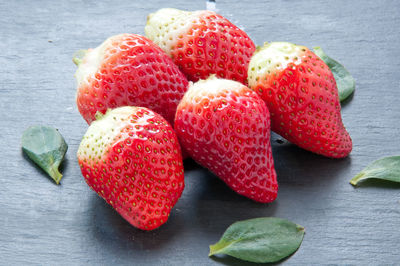 Close-up of strawberries on table