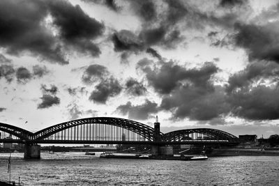 View of bridge over river against cloudy sky