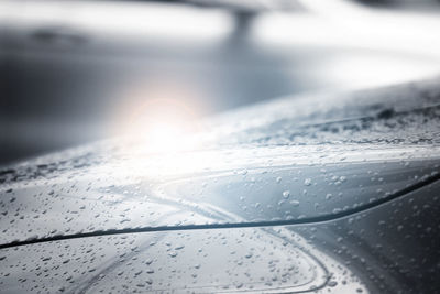 Close-up of wet car window