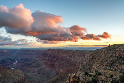 Scenic view of eroded landscape at grand canyon national park during sunset