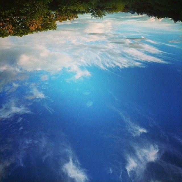 water, tranquility, tranquil scene, beauty in nature, scenics, reflection, nature, waterfront, blue, lake, sky, idyllic, high angle view, cloud - sky, outdoors, day, no people, rippled, cloud, tree