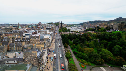 High angle view of townscape against sky