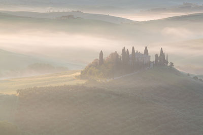 Panoramic view of landscape against sky during sunset