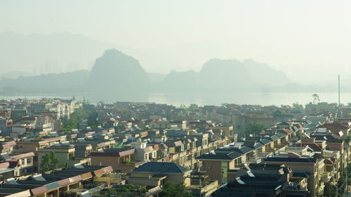 High angle view of buildings in city