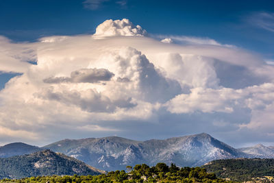 Scenic view of snowcapped mountains against sky