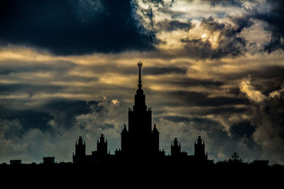 Silhouette of buildings against cloudy sky