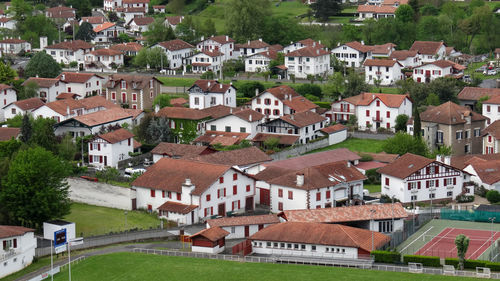 High angle view of buildings in town