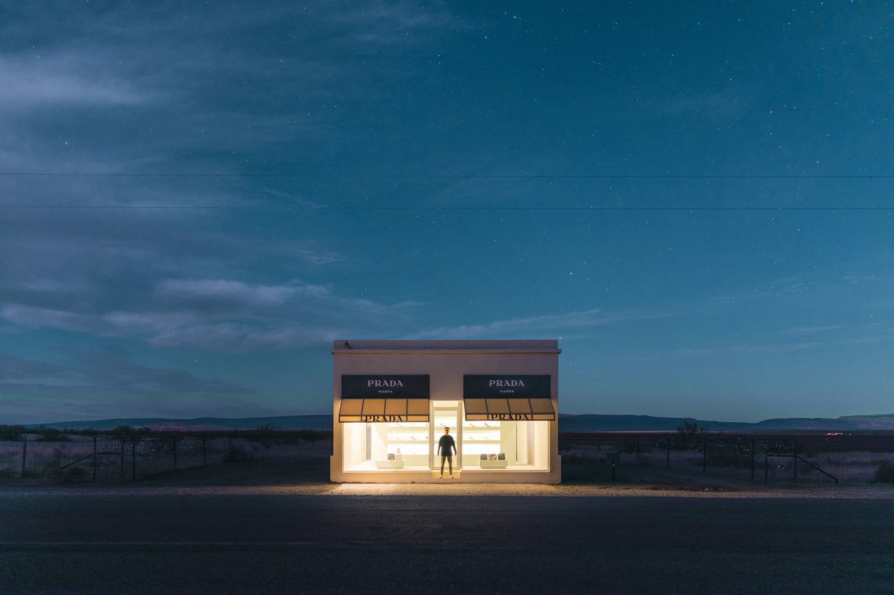 architecture, sky, built structure, cloud - sky, building exterior, nature, dusk, outdoors, building, illuminated, night, standing, real people, full length, entrance, road, people, two people, lifestyles