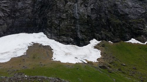 Close-up of snow on rock