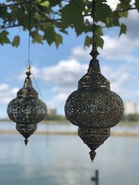 Close-up of decorated hanging on tree