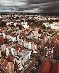 High angle shot of townscape against sky