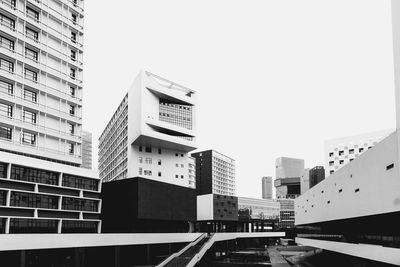 Low angle view of buildings against clear sky