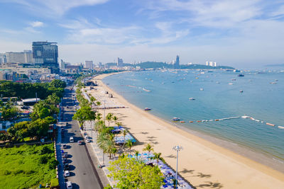 High angle view of beach against sky