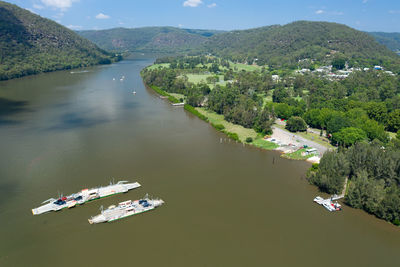 High angle view of lake amidst trees
