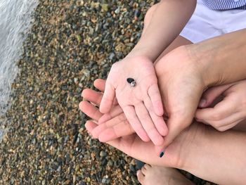 High angel view of hands