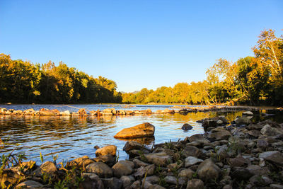 Scenic view of lake against clear sky
