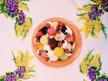 High angle view of various flowers on table