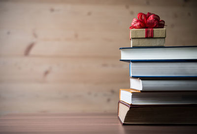 Close-up of books on table